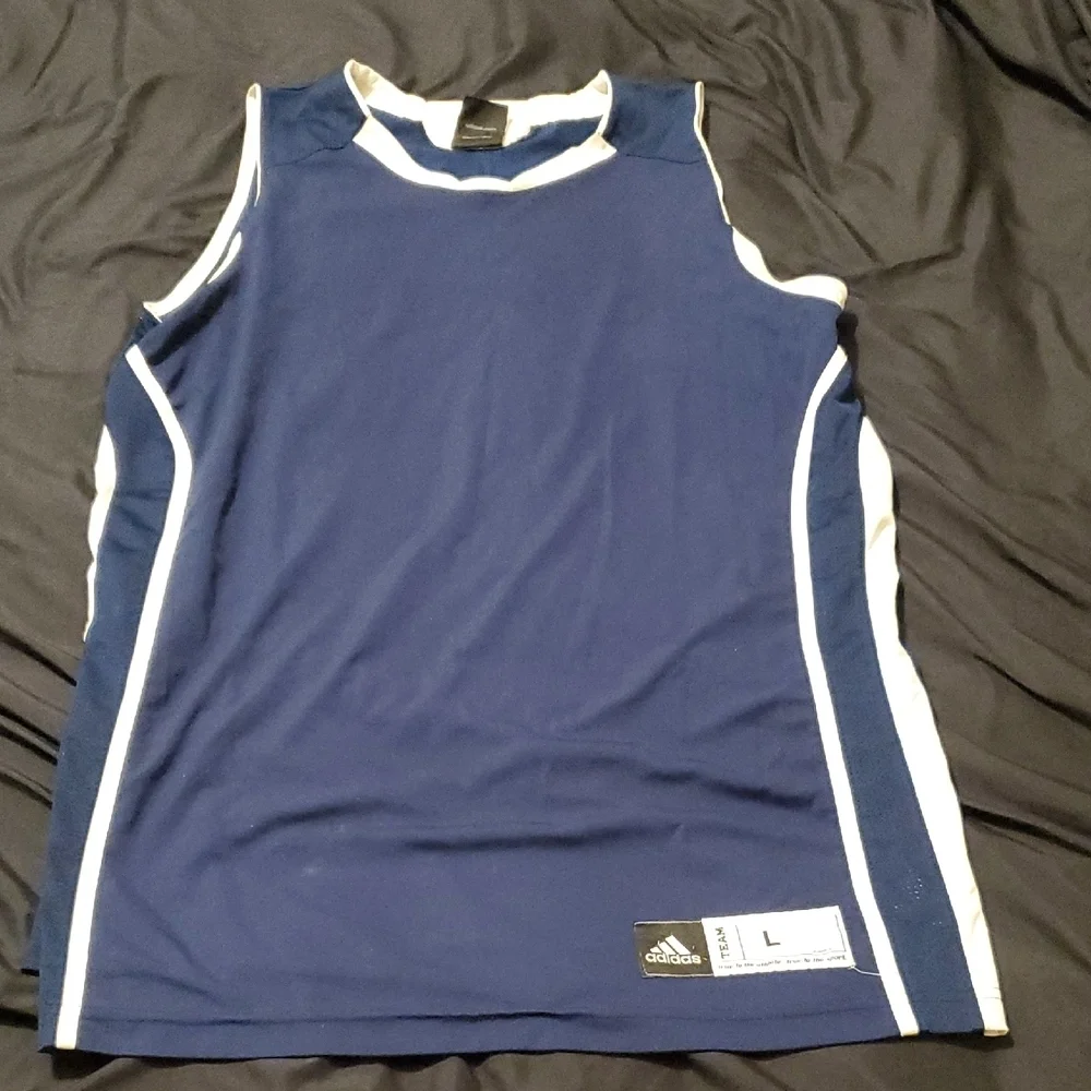 Adidas Navy and White Sleeveless Top Y2K